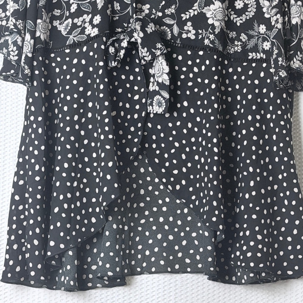 Cato Cardigan Women XL Black Floral Polka Dot Tie Kimono Top Layer Boho Pattern - Picture 4 of 8